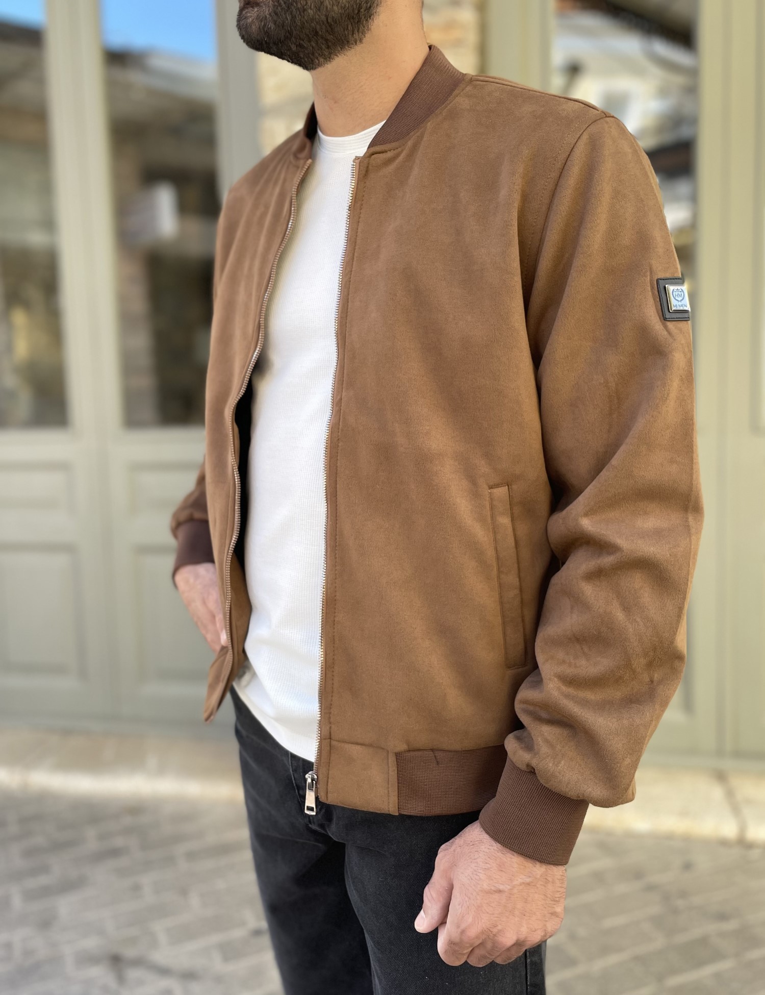 Ανδρικό ταμπά σουέτ μπουφάν Bomber HM264049T φωτογραφία